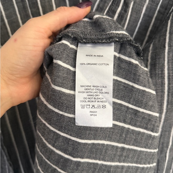 Quince 100% Organic Cotton Striped Button-Down Shirt – Charcoal/White – Size L - Picture 5 of 7